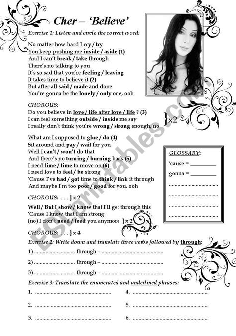 Cher ´Believe´ song - ESL worksheet by Agacica