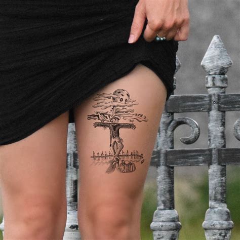 Haunted Scarecrow Temporary tattoo Crow Halloween by Siideways