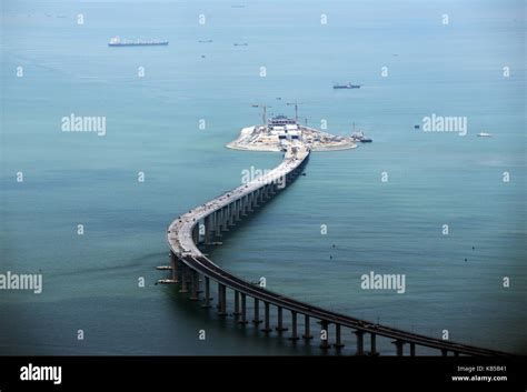 Aerial view of the new Hong Kong–Zhuhai–Macau Bridge construction site ...