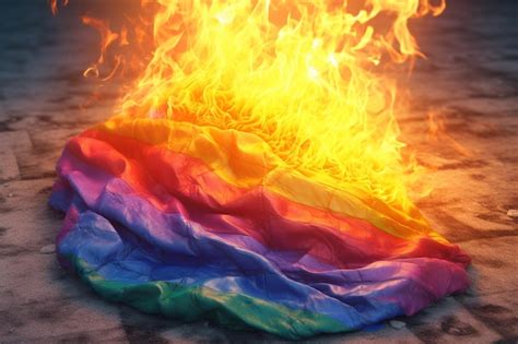 Premium AI Image | rainbow color flag burning in the fire