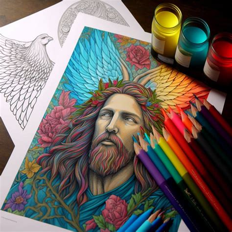 JESUS CHRIST 5 Coloring Pages for Adults Bible Artwork for Instant Download and Print 4MP 2048 X ...