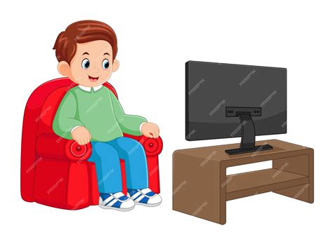 Premium Vector | A father is relaxing on a red sofa and watching television