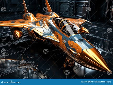 Golden Fighter Jet. Futuristic Digital Art Stock Illustration ...