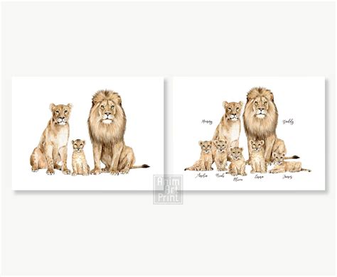 Lion Family Print, Safari Nursery Décor, Custom Name Wall Art, Lion ...