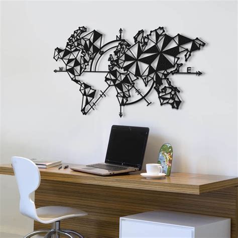 Geometric Metal World Map Wall Poster | Hencely Home Decor