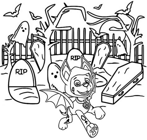 Coloring page Paw Patrol - Halloween : Chase - Graveyard 4