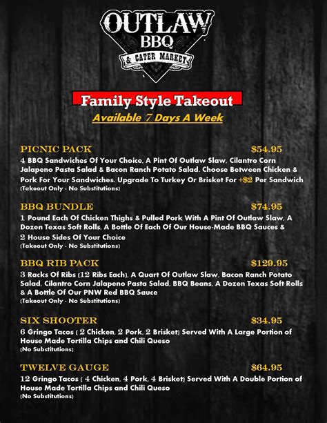 Menus — Outlaw BBQ and Cater Market