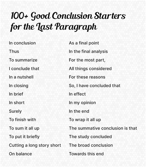 100+ Good Conclusion Starters For The Last Paragraph - The Assignment ...