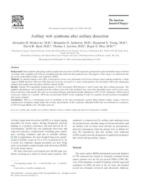 (PDF) Axillary web syndrome after axillary dissection | Benjamin ...