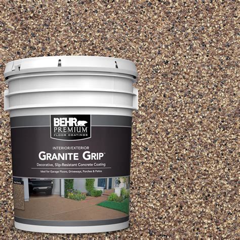 BEHR Premium 5 gal. Tan Granite Grip Decorative Flat Interior/Exterior Concrete Floor Coating ...