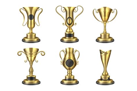 Golden trophy. Realistic isolated cup, award design template