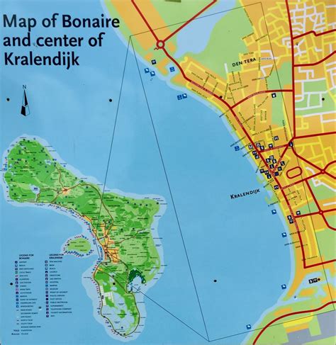 Map of Bonaire and center of Kralendijk | Bonaire, Map, Travel