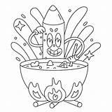 Premium Vector  Cute Pencil Cooks soup coloring Book cartoon sketch template