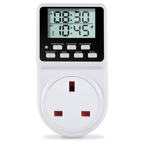 24 Hour Digital Electric Timer Plug Socket with Countdown and On-Off Repeat Cycle Timer for Home ...