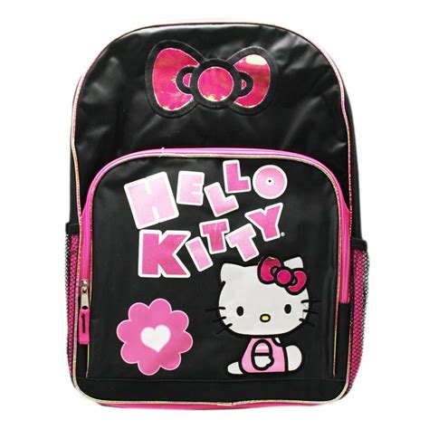 Backpack - Hello Kitty Black/Pink Colored Kids Full Size Floral Backpack (16in) - Walmart.com ...