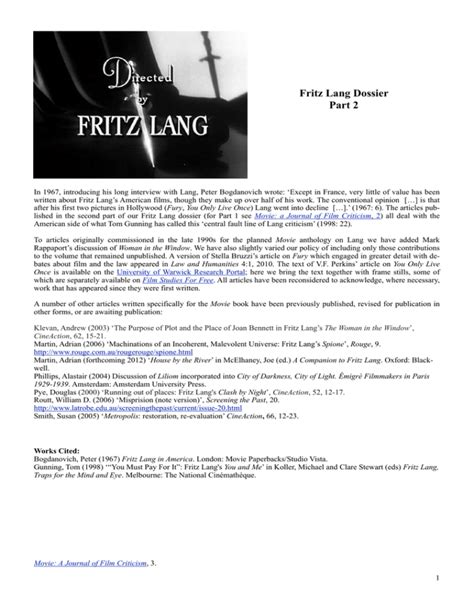 Fritz Lang Dossier Part 2