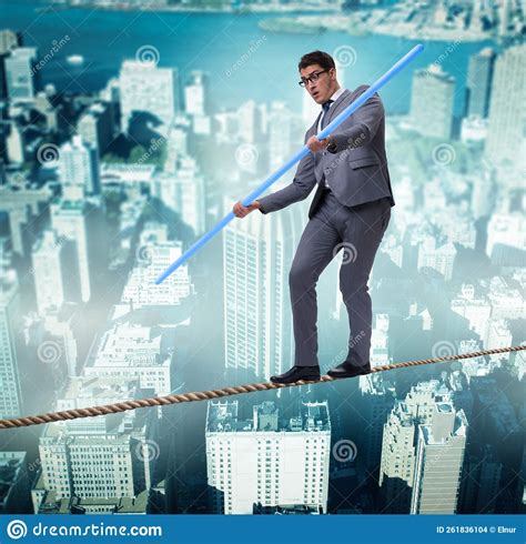 Businessman Doing Tightrope Walking in Risk Concept Stock Photo - Image of control, background ...