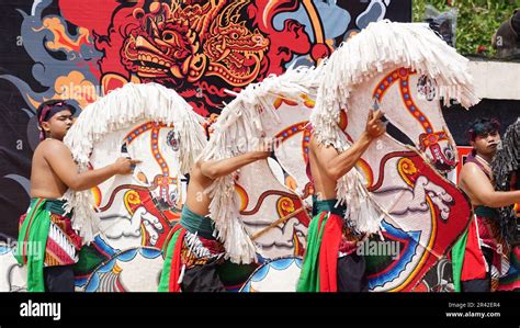 Jaranan dance, a traditional dance from Java. Jaranan comes from jaran which means horse Stock ...