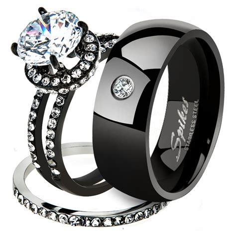 Rings - His and Her Wedding Ring Sets - Black Plated - MarimorJewelry.com