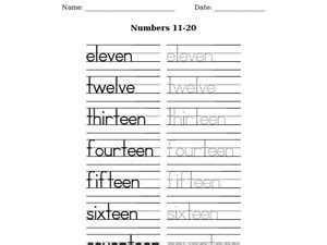 Numbers 11 - 20 Worksheet for 1st - 3rd Grade | Lesson Planet