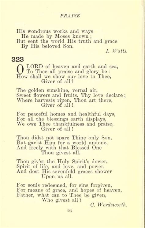 The Golden Hymn Book 323. O Lord of heaven and earth and sea | Hymnary.org