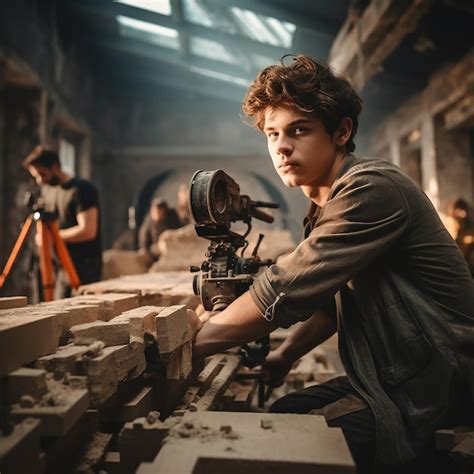 Premium Photo | Teenager with Professional Bricklayer in Training