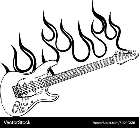 Rock star or band fire logo brand electric guitar Vector Image