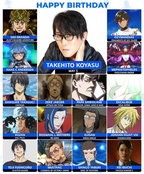 Happy 56th Birthday to Takehito Koyasu, the Voice of Ozymandias, Hans Christian Andersen, and ...