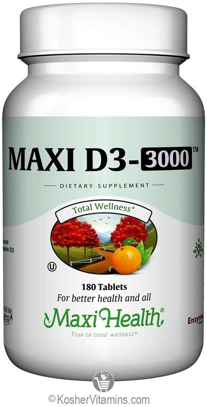 Maxi Health Kosher Vitamin D3 3000 IU 180 Tablets - Koshervitamins.com