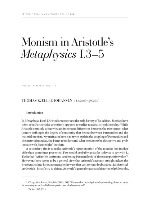 (PDF) Monism in Aristotle’s Metaphysics I.3–5