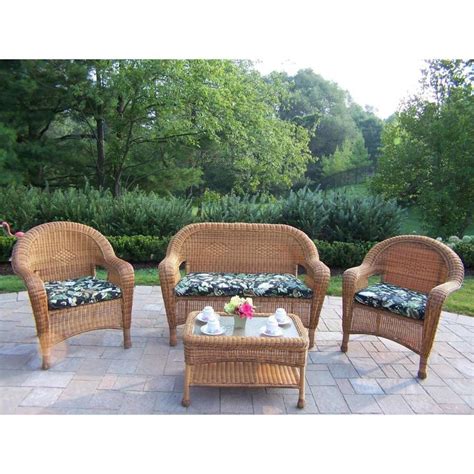 Oakland Living Resin Wicker 4-Piece Wicker Frame Patio Conversation Set ...