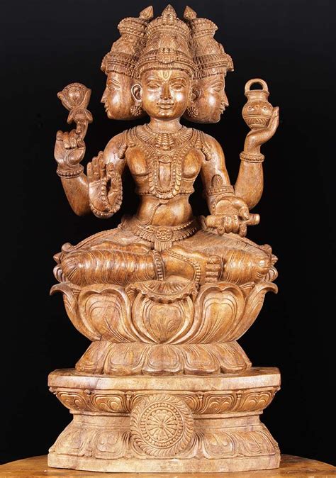 SOLD Wooden Brahma Statue 30" (#76w19e): Hindu Gods & Buddha Statues