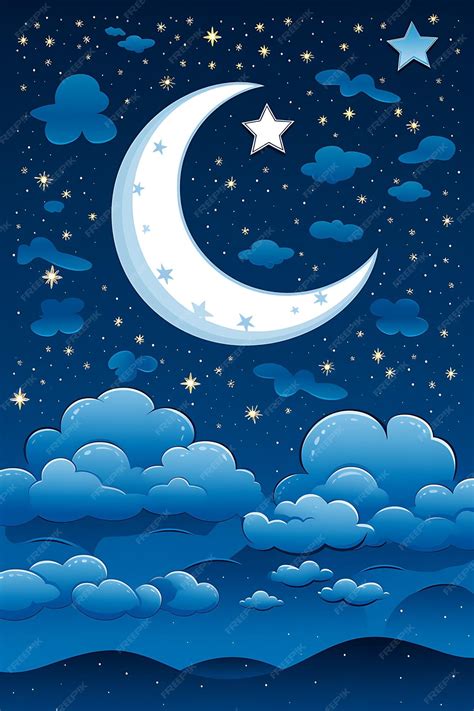 Premium AI Image | Moon and star in night sky cartoon