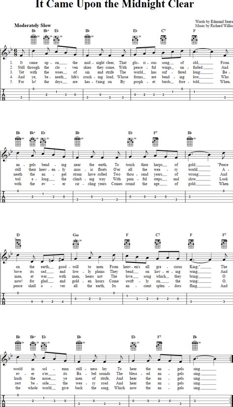 It Came Upon the Midnight Clear: Chords, Sheet Music, and Tab for Banjo with Lyrics | Sheet ...