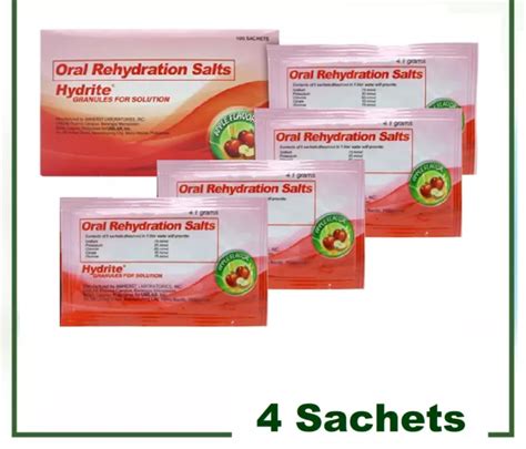 Hydrite Oral Rehydration Salts (4 sachets) Apple flavor - Electrolyte Replenisher Solution Drink ...