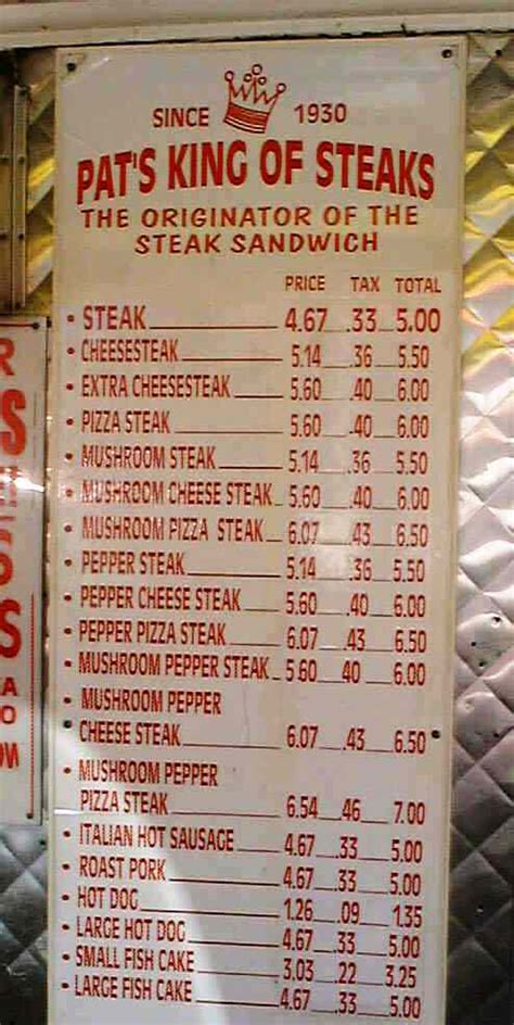 pat's steaks prices