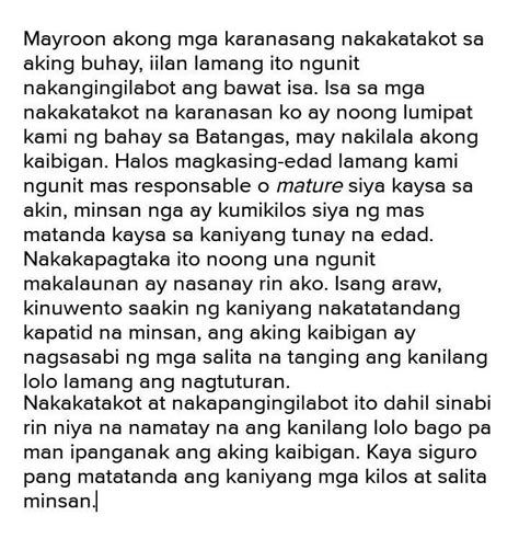 Halimbawa Ng Talata Tungkol Sa Sariling Karanasan