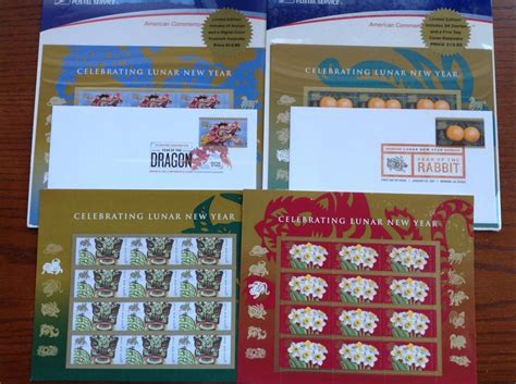 4 SETS CHINESE LUNAR NEW YEAR AMERICAN STAMPS FIRST ISSUES USPS