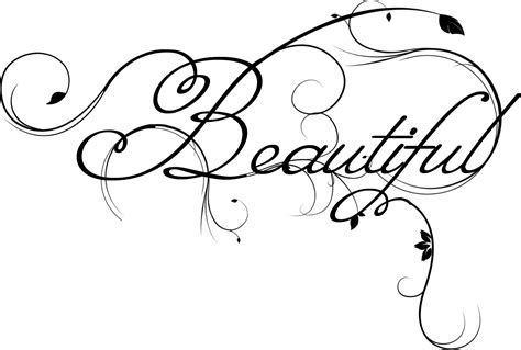 the word beautiful written in cursive writing with swirls and leaves on it