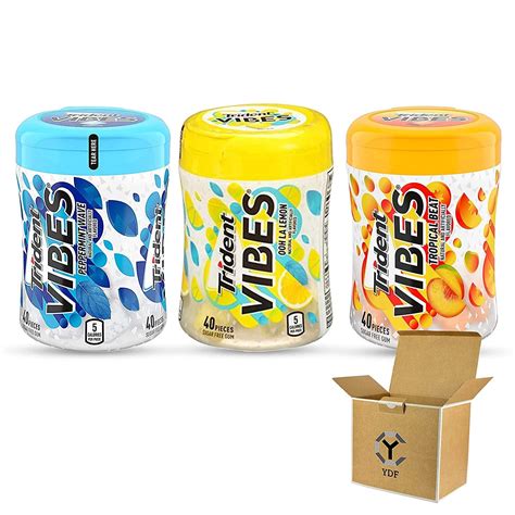 Trident Vibes 3 Flavors Variety Pack Lemon, Tropical, Peppermint, Sugar Free Gum 3 Bottles of 40 ...