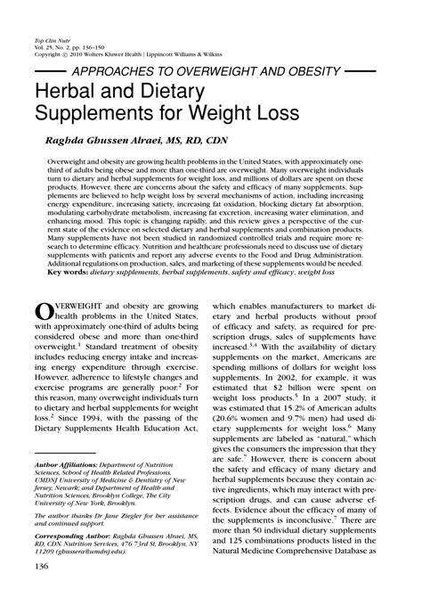 (PDF) Herbal and Dietary Supplements for Weight Loss