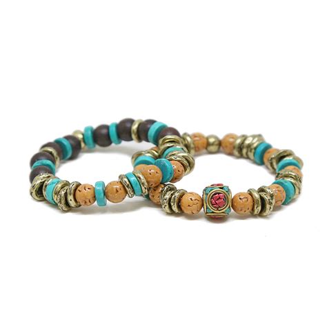 Beaded Stretch Bracelet Set // Turquoise + Wood - Mr Ettika - Touch of Modern