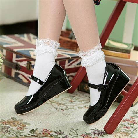 Black Patent Glossy Platforms Wedges Mary Jane Flats Shoes ...