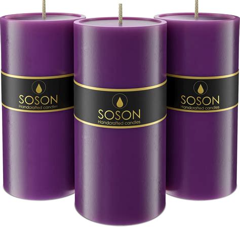 Amazon.com: Simply Soson Premium 3x6 Inch Purple Pillar Candles Set of 3 - Unscented Candles ...