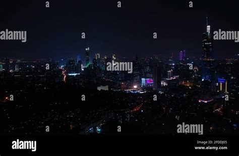 nanjing city night illuminated downtown aerial panorama 4k china Stock ...