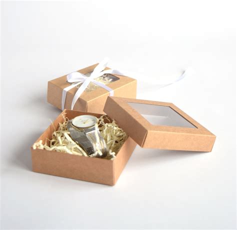 10 Boxes with transparent window lid, Natural Kraft gift wrapping box, Jewelry gift packing ...