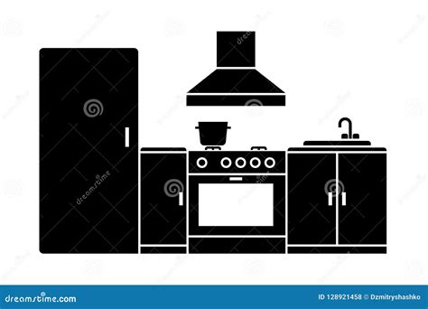 Kitchen Room Silhouette Icon Stock Vector - Illustration of icon, black ...