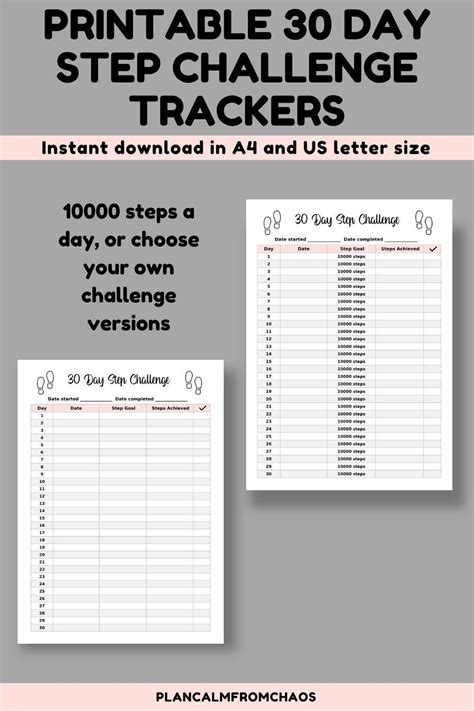 30 Day Challenge Step Tracker Printables. DIGITAL DOWNLOAD. Track Your ...