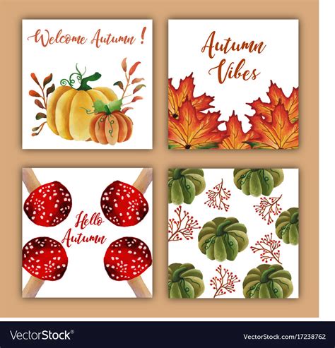 Watercolor autumn cards with red orange yellow Vector Image