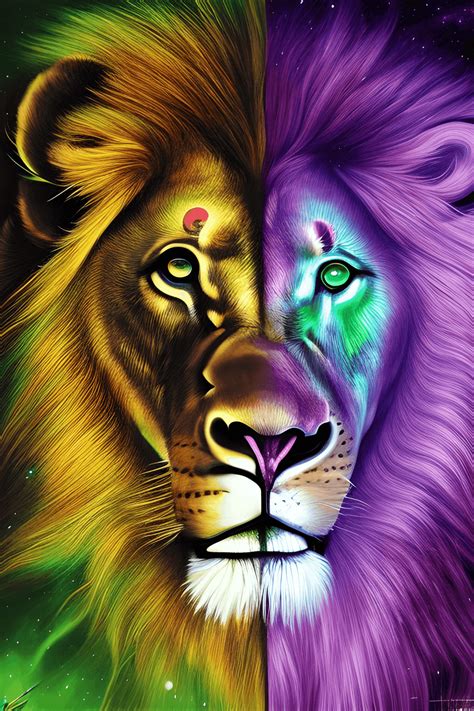 Hyper Realistic Lion with Glowing Fire Galaxy Art Illustration ...